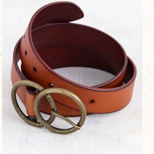 Vegan Leather Belt|Brown-view 2 Vegan Leather Adjustable Belt - Brown in S/M